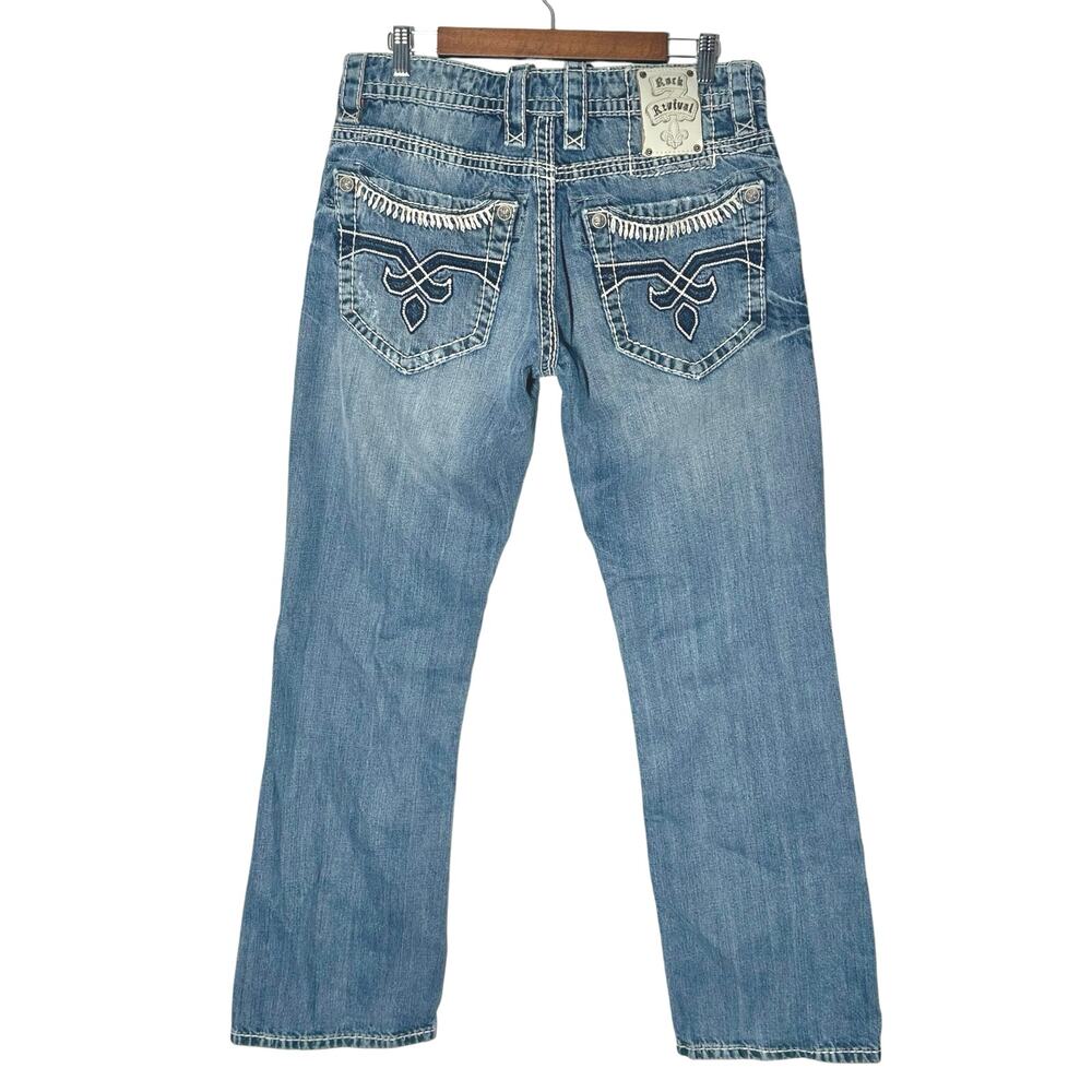 Rock Revival | Men | Duke Relaxed Straight Rocker Distressed Denim Jeans | Sz 32 - Picture 3 of 15